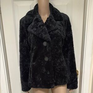 ESPRIT Faux Fur Black Jacket Coat Y2K 90s Vintage Sz Medium M